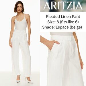 Aritzia Babaton Pleated Linen Pant Size 8 in Espace (beige) fits like 6